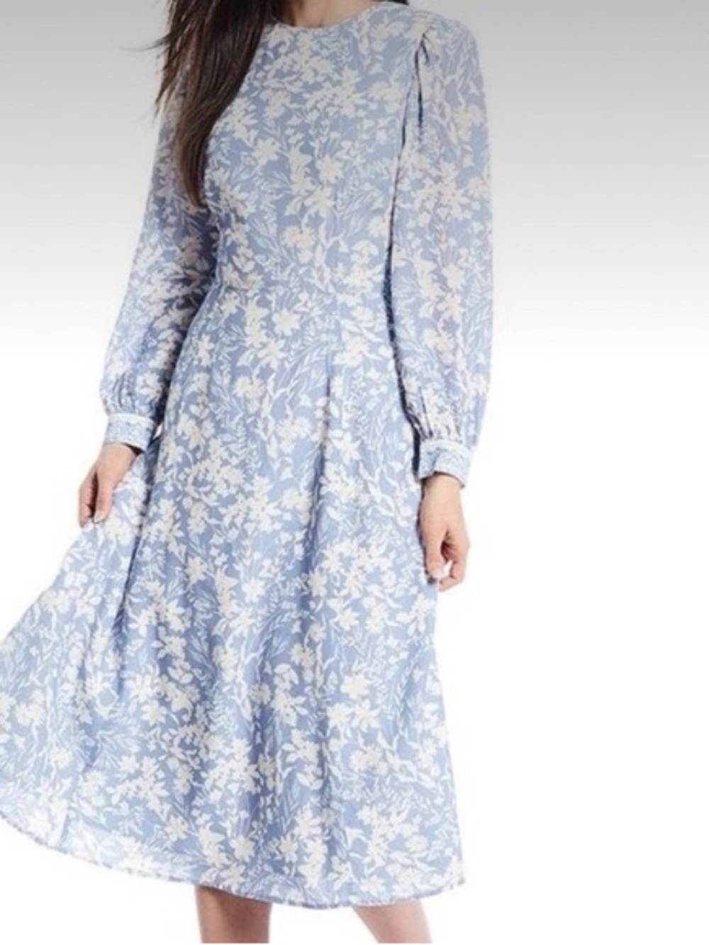 ANTONIO MELANI - born on fifth/ Blue and White Floral Long Sleeve Midi Dress